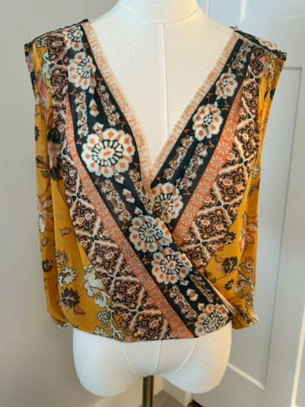 Free People Floral Mesh Boho Wrap Top